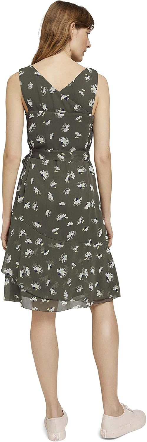 TOM TAILOR Damen Ärmelloses Chiffonkleid 34 27428 - Khaki Floral Design, 34 27428 - Khaki Floral Des