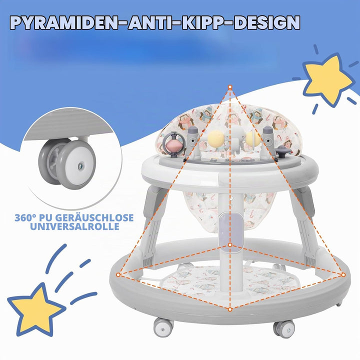 3in1 Baby Lauflernwagen(mit Spiel-Aktivitätscenter,Esstablett und Fussmatten),Höhenverstellung,Anti-