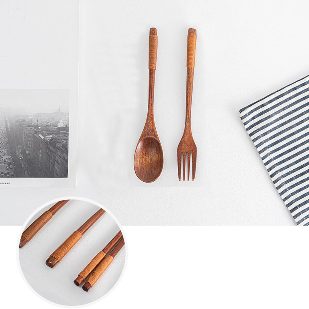 8 Stück Holz Besteck Küchenutensilien, Salatbesteck Holz, Holzgabel, Wooden Spoon, Holzlöffel, Mehrw