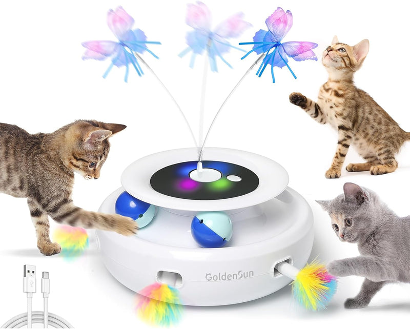 GoldenSun Katzenspielzeug, 3 in 1 Elektrisch Interaktives Automatischer Spielzeug für Katzen, Whack-