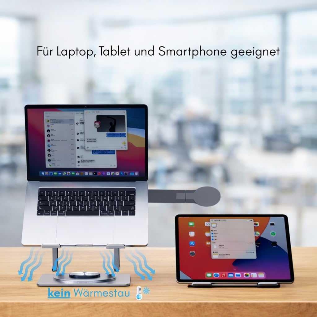 Generisch Laptopständer höhenverstellbar 360° drehbar – Ergonomischer Notebookständer mit Handyhalte