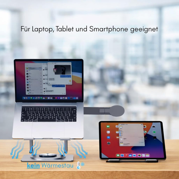 Generisch Laptopständer höhenverstellbar 360° drehbar – Ergonomischer Notebookständer mit Handyhalte