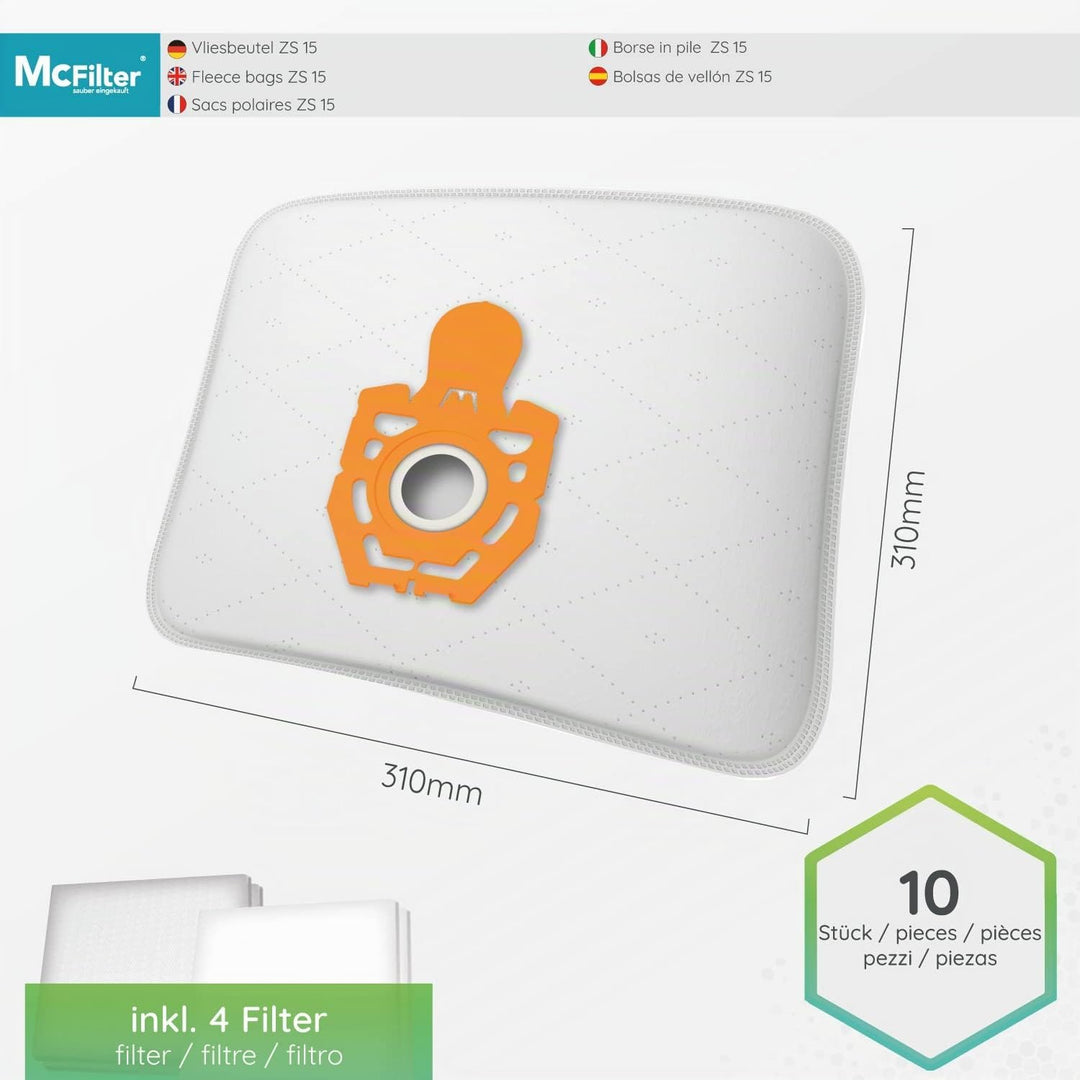 McFilter | 10 Staubsaugerbeutel geeignet für Fakir Prestige 1800 1805 1900 2000 2100 2105 2400 3000