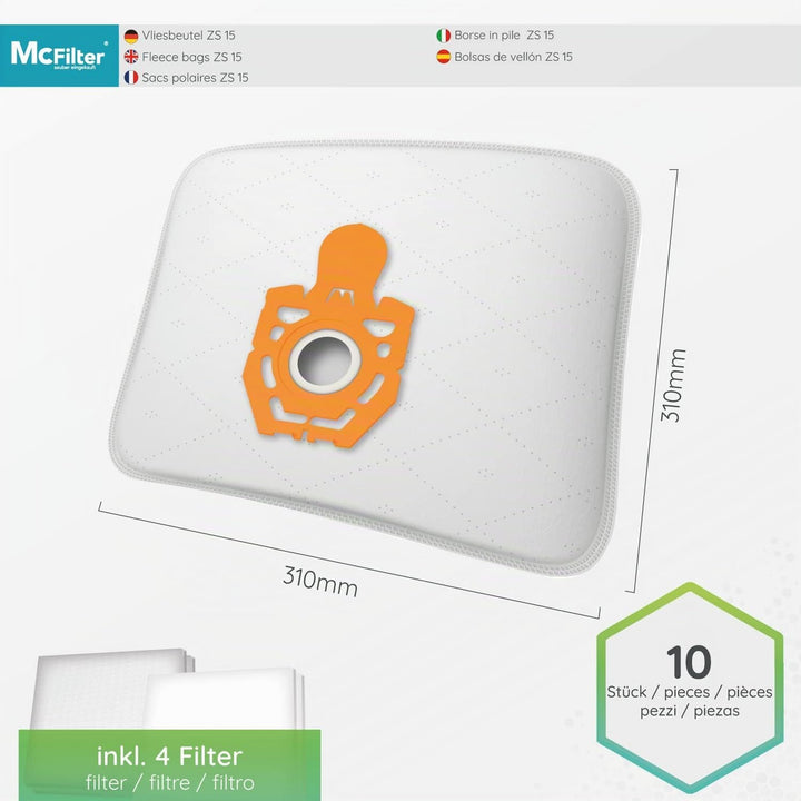 McFilter | 10 Staubsaugerbeutel geeignet für Fakir Prestige 1800 1805 1900 2000 2100 2105 2400 3000