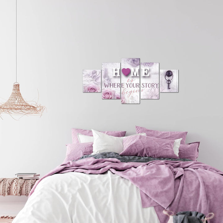 Runa Art Wandbilder Home 5 Teilig Bild auf Vlies Leinwand Deko Wohnzimmer Vintage Türkis Blau 026852