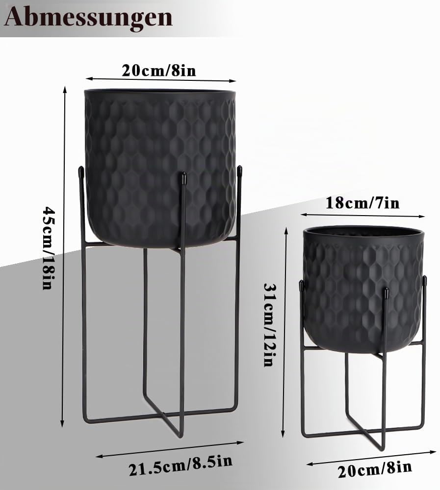 TRIROCKS Set von 2 Pflanzgefässen mit Ständer Innen Aussen Metall Pflanzenständer 45 & 31 cm hoch Mo