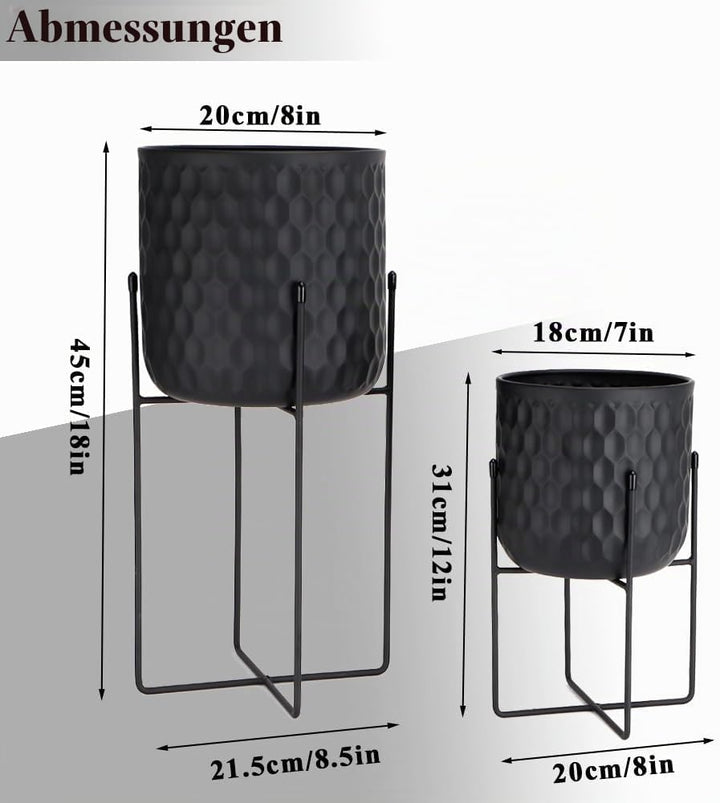 TRIROCKS Set von 2 Pflanzgefässen mit Ständer Innen Aussen Metall Pflanzenständer 45 & 31 cm hoch Mo