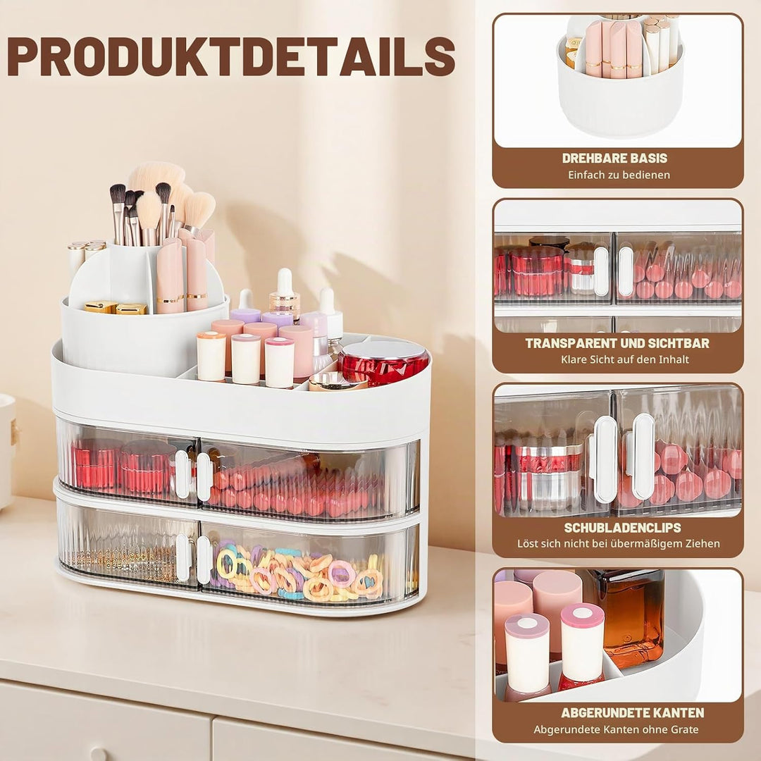 FoiiLiio Make Up Kosmetik Organizer mit Drehbarer Schubladen, Beauty Makeup Organizer Schminktisch,