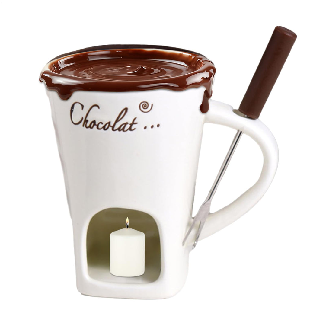 Fonduetasse | hitzebeständig, tragbar, antihaftbeschichtet, mit Gabel, Fondue-Tassen-Set, zum Dippen
