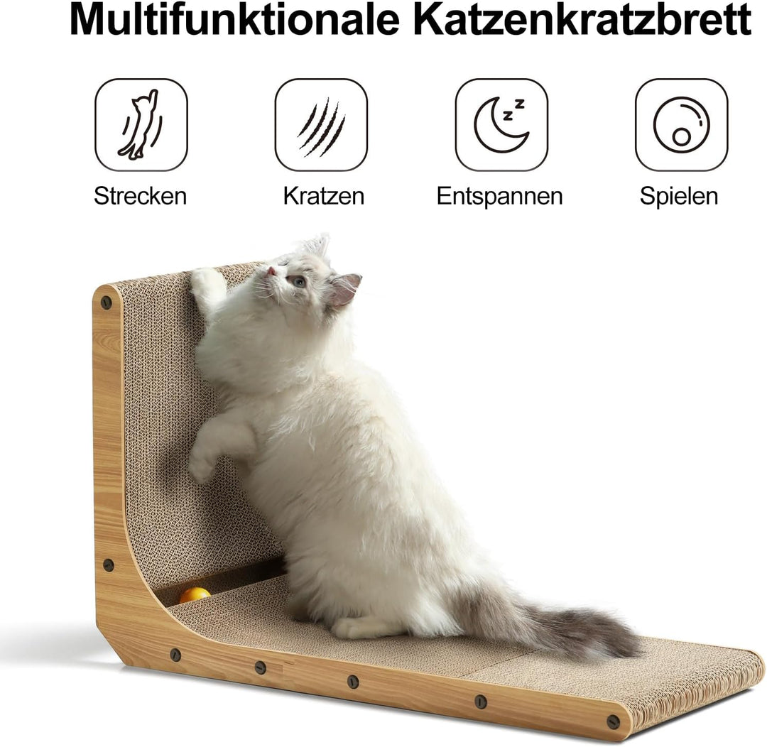 FUKUMARU Kratzbrett Katzen, 68 cm hohe L förmige Kratzpappe für Katzen, widerstandsfähig Katzenkratz