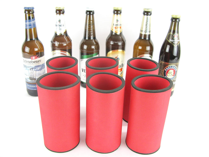 6er Set rote Getränkekühler 0,5l Flasche - Bierkühler - Neoprenkühler - passgenau ~Flaschenkühler~ f