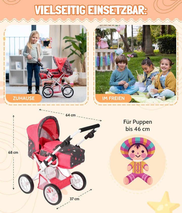 Bayer Chic 2000 - Puppenwagen Leni, 2in1 Kombipuppenwagen mit herausnehmbarer Tragetasche, Kinderwag
