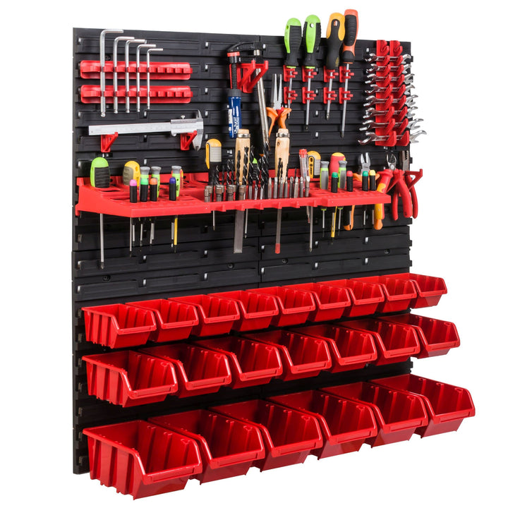 Lagersystem Werkstattregal | 78 x78 cm | 22 stck. Box | Wandregal mit Werkzeughalterungen und Stapel