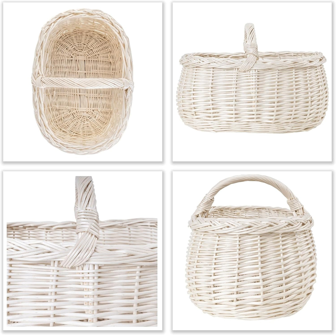 Creative Home Weisse Grosse Picknickkorb Weidenkorb mit Henkel Einkaufskorb | 45 x 32 x 34 cm (+/- 1