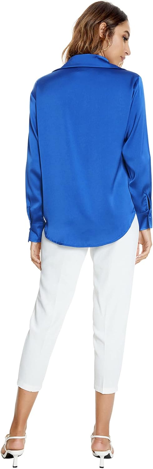 Atnlewhi Damen Bluse Langarm Knöpfen Satin Seide Hemden Basic Kent Kragen Arbeit Büro Formelle Casua