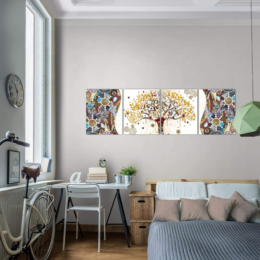 Runa Art Bilder Set 4 Teilig Gustav Klimt Baum des Lebens Wandbilder XXL Wohnzimmer 160 x 50 cm Bunt