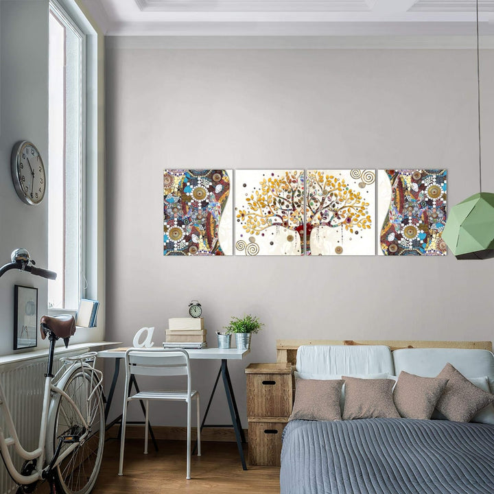 Runa Art Bilder Set 4 Teilig Gustav Klimt Baum des Lebens Wandbilder XXL Wohnzimmer 160 x 50 cm Bunt