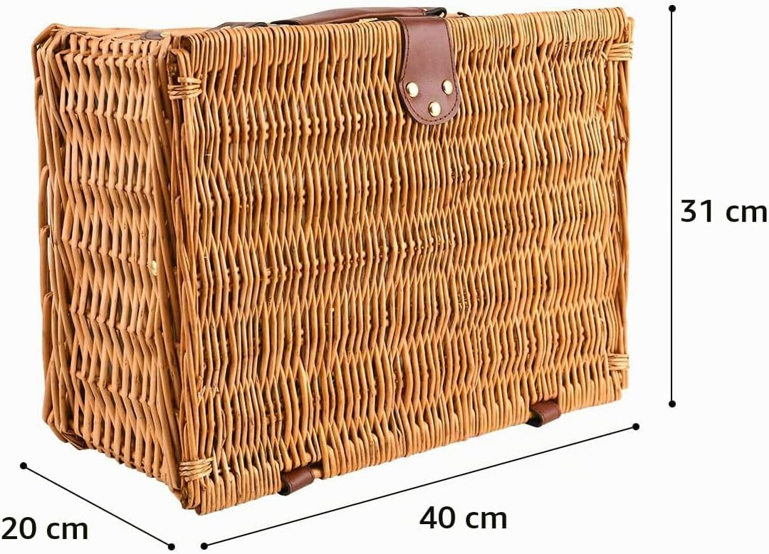 EIRONA Willow Hamper Picknickkorb für 4 Personen mit isoliertem Kühlfach und wasserdichter Decke, Be