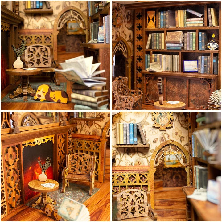 CUTEBEE Book Nook DIY Kit – DIY Puppenhäuser Miniatur Haus Kit mit Möbeln und LED-Licht, 3D Puzzle B
