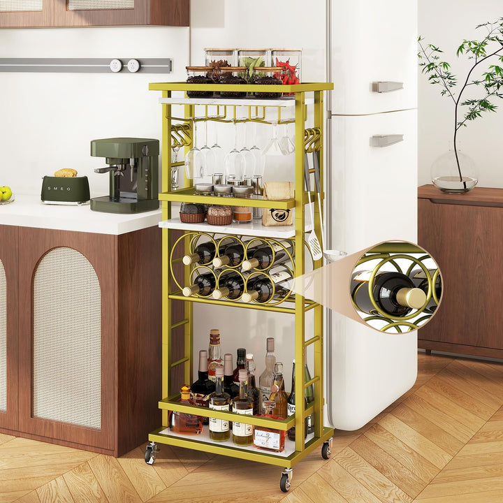 IBUYKE 4 Ebenen Weinregal mit Rollen,Freistehend Weinregal, Barwagen für Spirituosen, Whisky und Wei