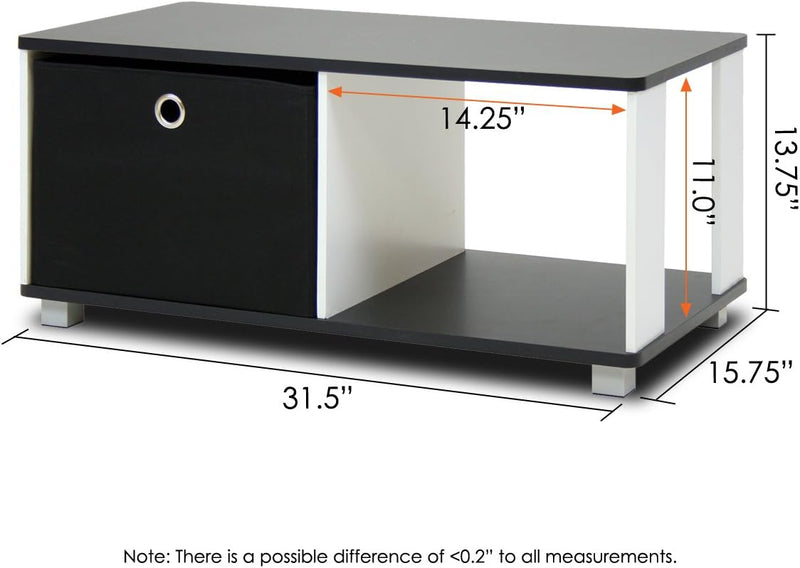 Furinno Basic Home Couchtisch mit Einschub, Holzverbundwerkstoff, PVC-Rohre und Vliesbehälter, Schwa