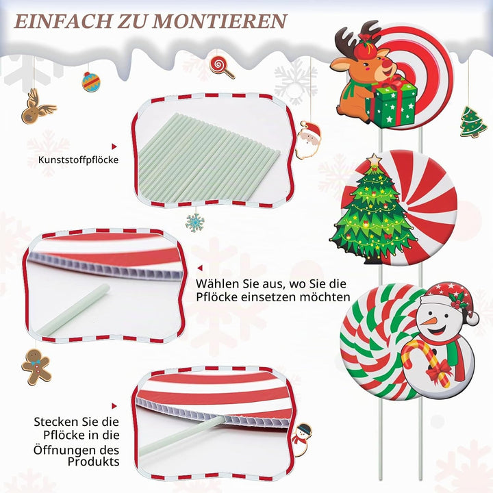 12Pcs Christmas Yard Signs Decorations, Candy Weihnachtsdeko Aussen Set, Wasserfester Doppelseitiger