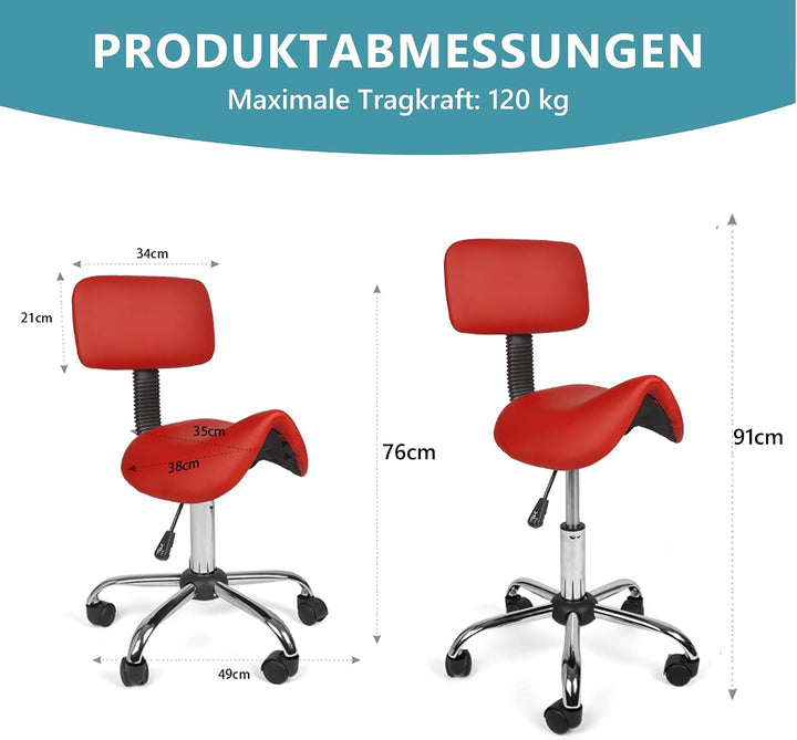 Mingone Sattelhocker Ergonomischer Arbeitshocker 360° Drehbarer Hocker Höhenverstellbarer Bürohocker
