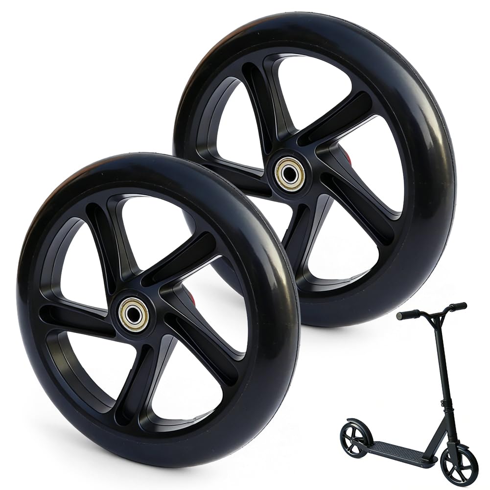 2 Stück 200mm Scooter Rollen, Ersatzräder mit ABEC-9 Lager, Anti-Rutsch Roller Räder, Ersatzreifen S