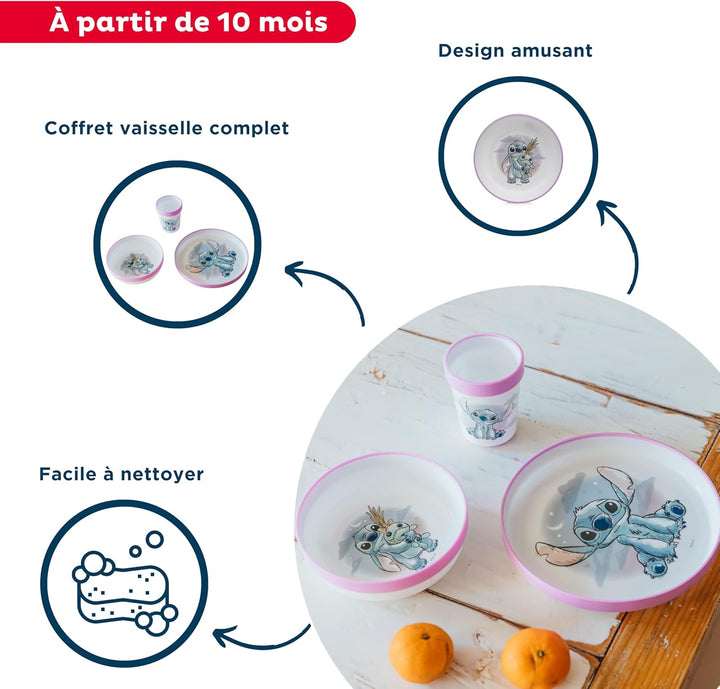 Disney Baby Lilo & Stitch – Komplett-Set Lilo und Stitch – rutschfestes Geschirr – mikrowellengeeign