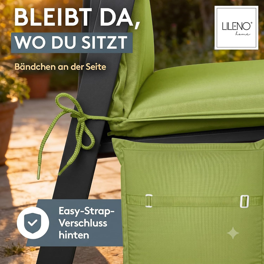 LILENO HOME Gartenstuhl Auflagen als [2er Set - Hochlehner] in Apfelgrün Uni - Bequeme Liegen als Si