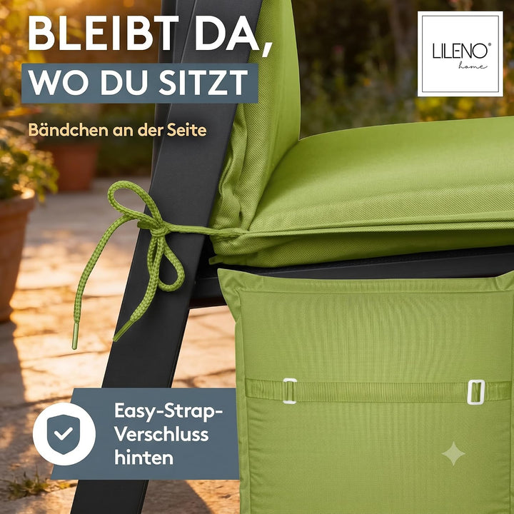 LILENO HOME Gartenstuhl Auflagen als [2er Set - Hochlehner] in Apfelgrün Uni - Bequeme Liegen als Si