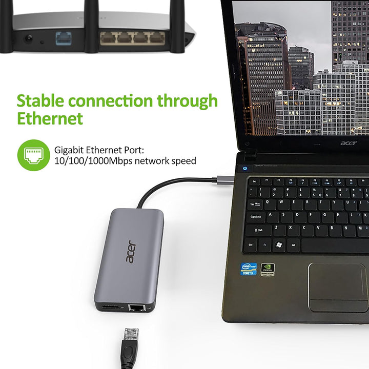Acer 12-in-1 Mini Dock (USB Type-C zu 1x USB Type-C (w PD), 2x USB 3.2, 2x USB 2.0, 2x HDMI, 1x Disp
