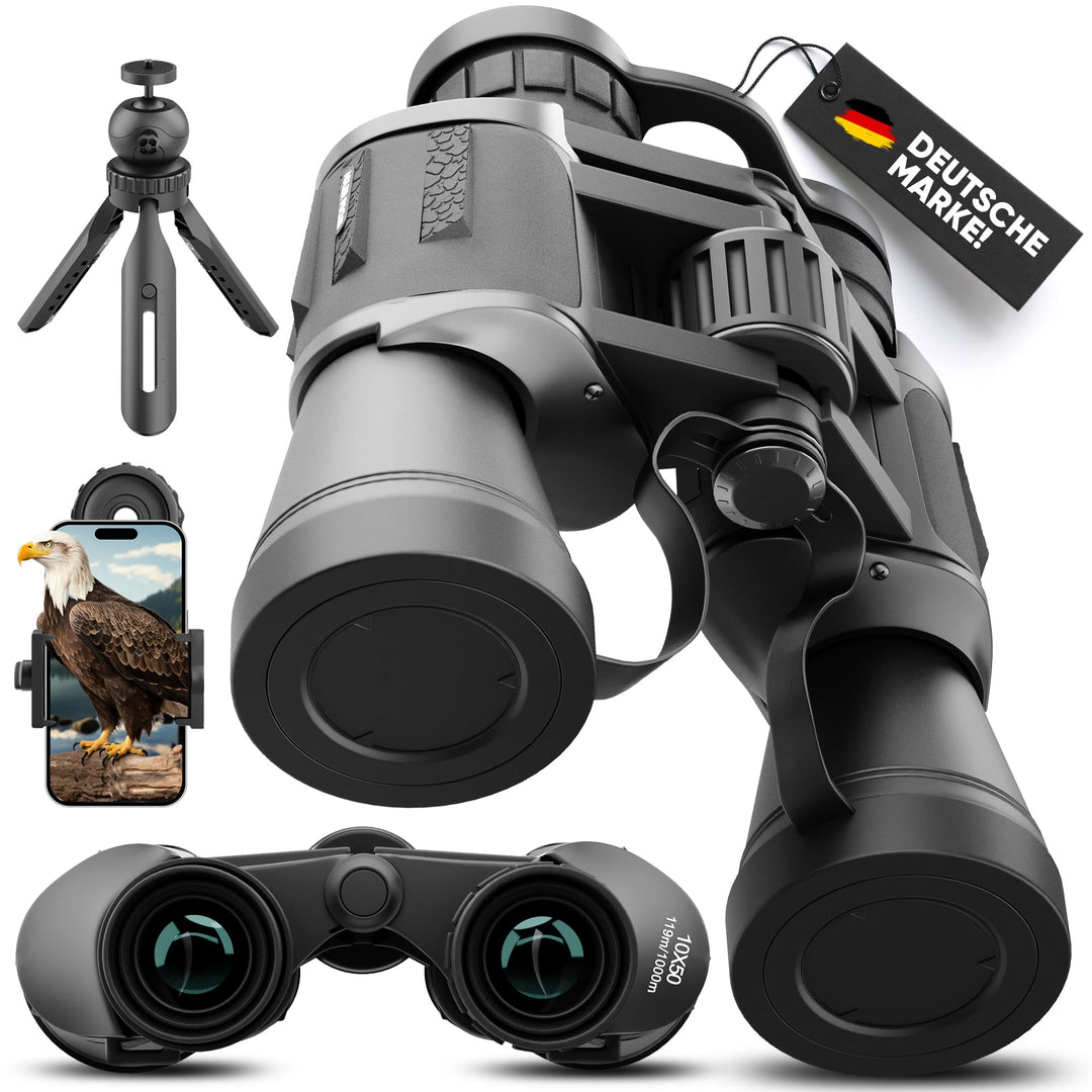 Fernglas Erwachsene 10x50 für Anfänger und Profis, HD mit 25mm Augenmuschel, BAK4+FMC,wasserdicht,le