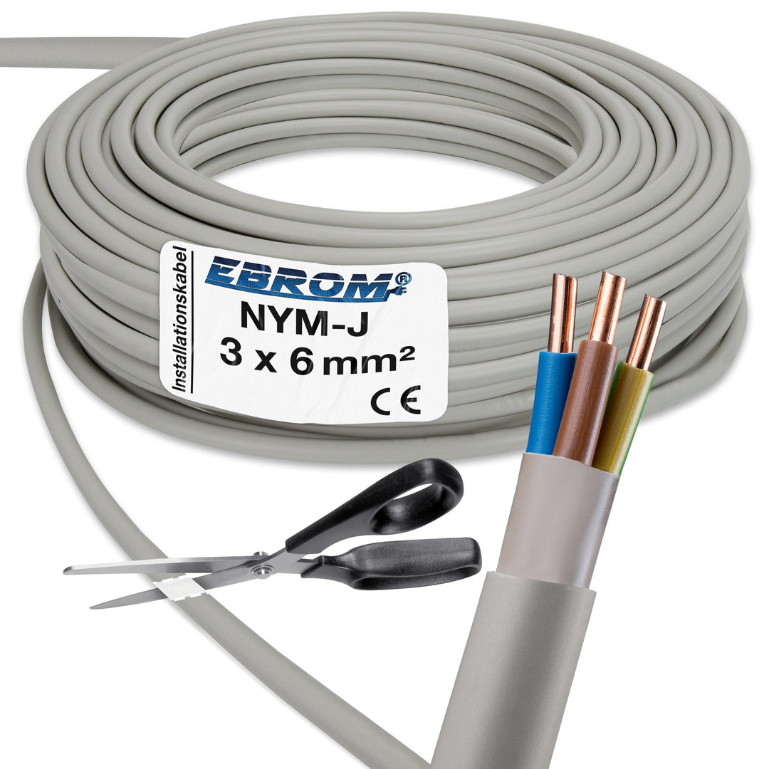 EBROM NYM-J 3x6 mm² - Mantelleitung - Installationskabel - Feuchtraumkabel - grau - Auswahl in 1 Met