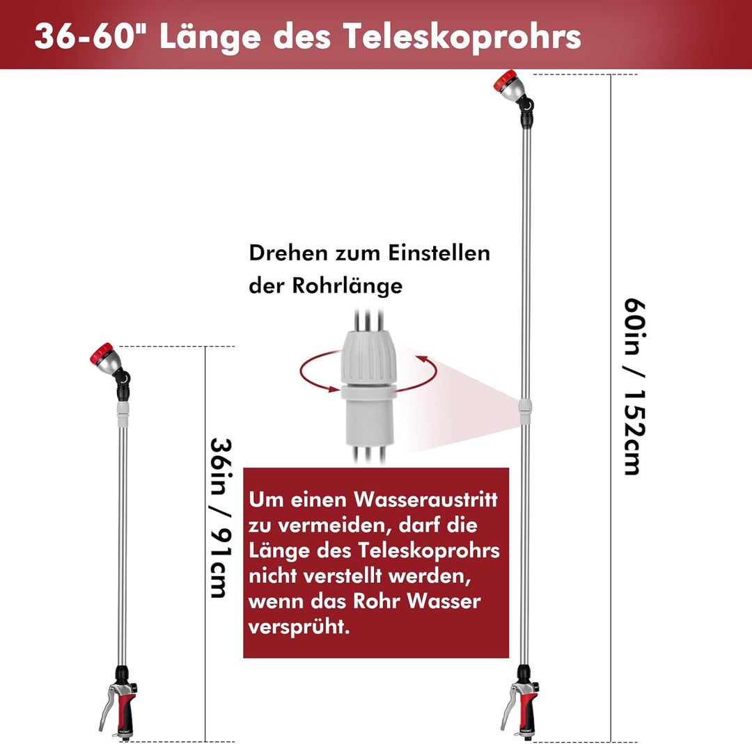 RESTMO Langer Teleskop Giessstab 92-152 cm, Lang Gartenbrause Metall mit 180° schwenkbaren Kopf, 7 S