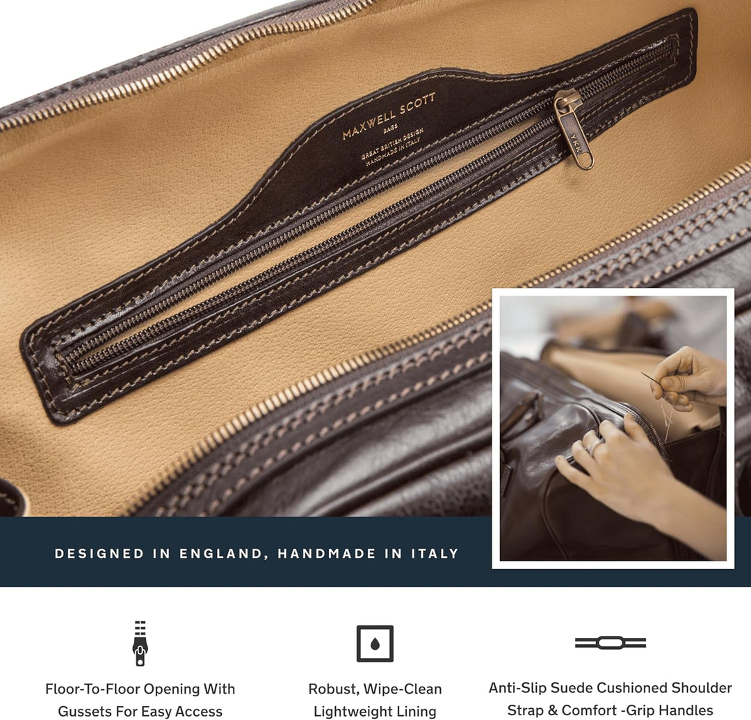 Maxwell Scott - Luxus-Reisetasche, 38 L, Kabinengrösse mit doppelter Öffnung vom Boden bis zum Boden