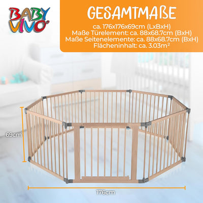 Baby Vivo XXL Laufgitter Laufstall Baby Absperrgitter Krabbelgitter Schutzgitter für Kinder aus Holz