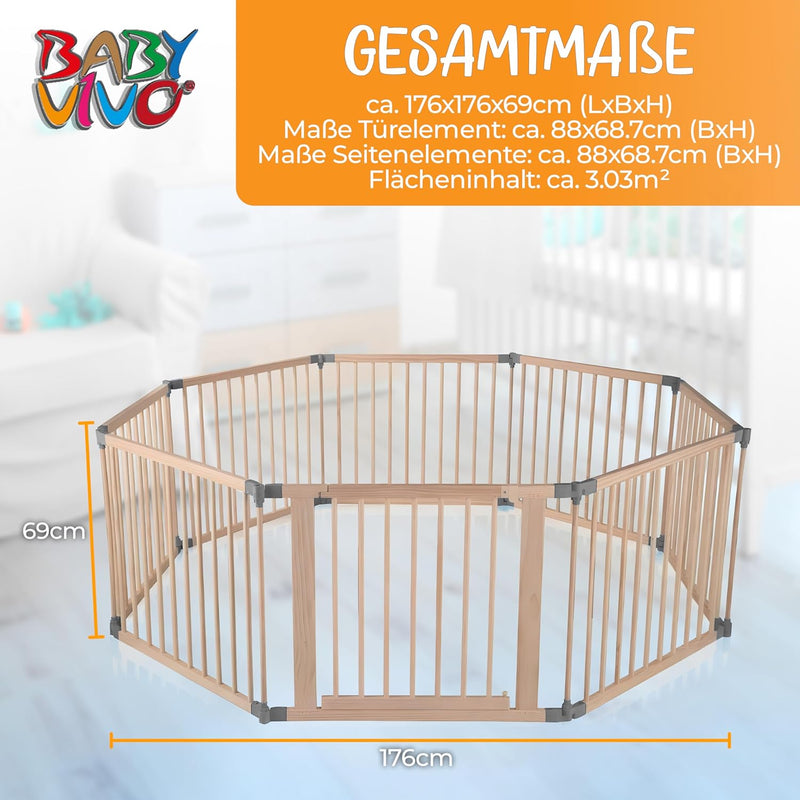 Baby Vivo XXL Laufgitter Laufstall Baby Absperrgitter Krabbelgitter Schutzgitter für Kinder aus Holz
