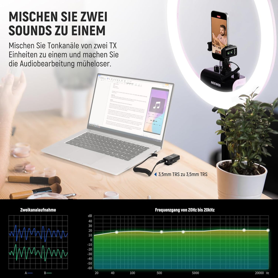 NEEWER CM28 PRO Drahtloses Lavalier Mikrofon + Ladekoffer & Reinigungstuch, Rauschunterdrückung 9 St