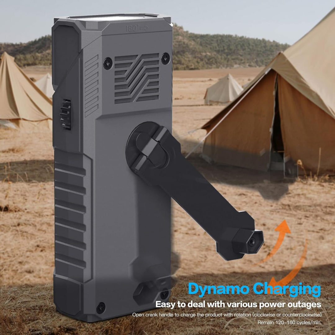 Gemmac Magnetic Kurbelradio, 2000mAh Akku Powerbank Kompass Wetter AM/FM/SW Fahrradradio,180° Drehba