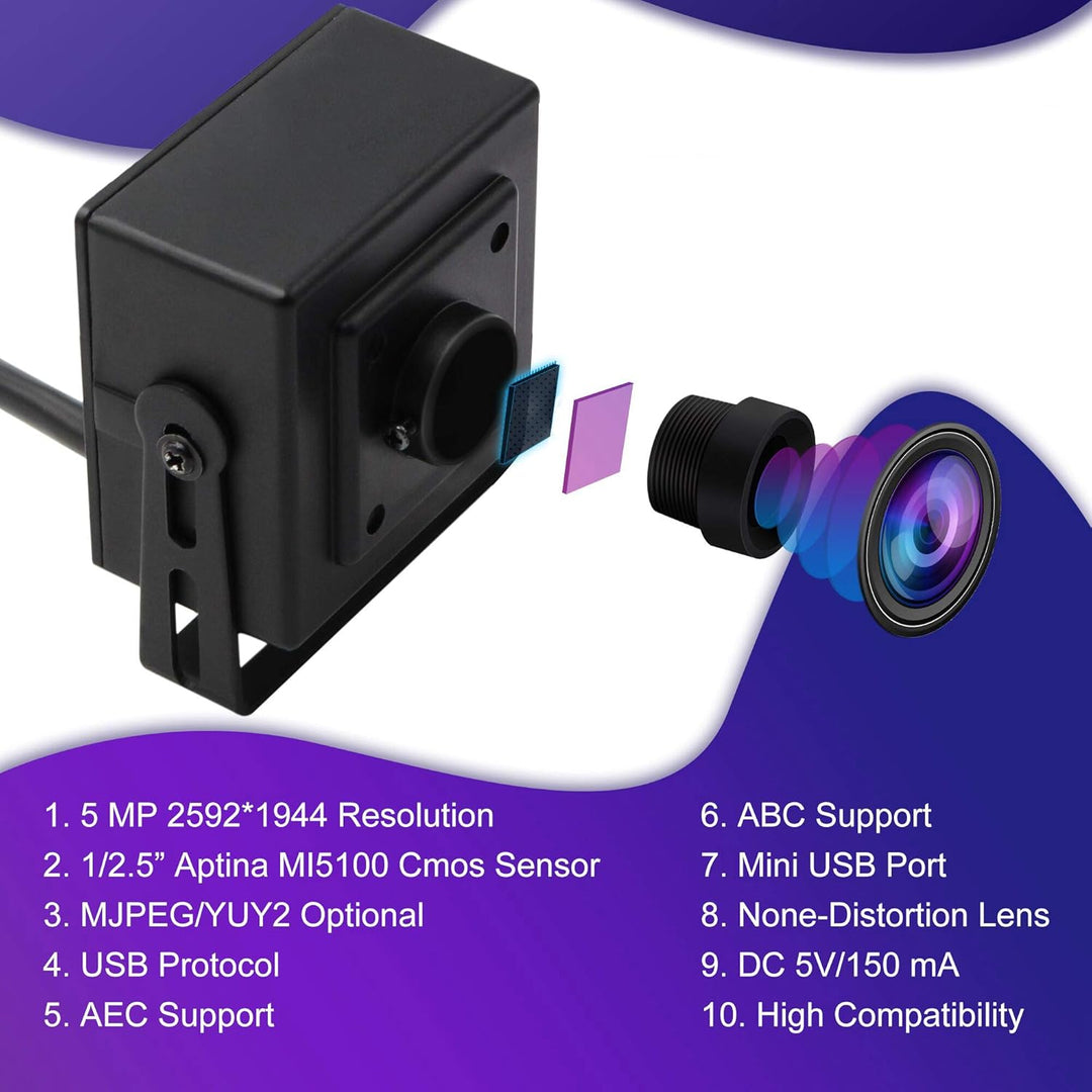 ELP OTG Weiter Winkel Webcam 5MP Aptina MI5100 CMOS 100 Grad Keine Verzerrung Objektiv USB Kamera fü