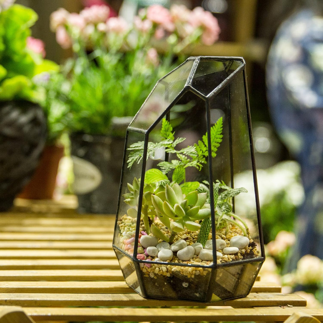 NCYP 10x12,5x19cm Handgefertigtes unregelmässiges Prisma-Glas geometrische Terrarienbox, für Tischpl