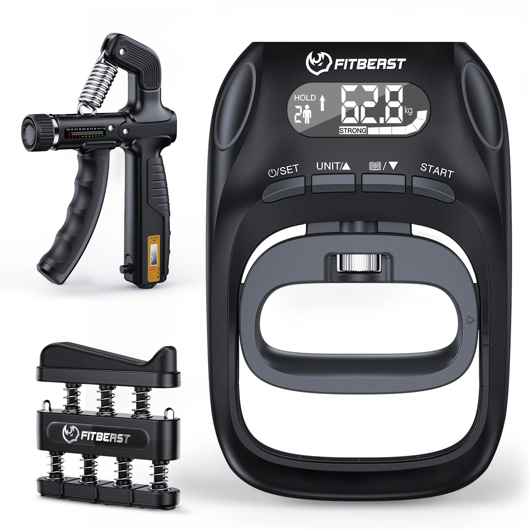 FitBeast Griffkraft-Tester mit einstellbarem Griffkrafttrainer &amp; Fingertrainer - Fortschritt verfolg