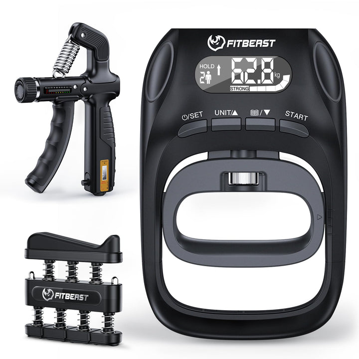 FitBeast Griffkraft-Tester mit einstellbarem Griffkrafttrainer &amp; Fingertrainer - Fortschritt verfolg
