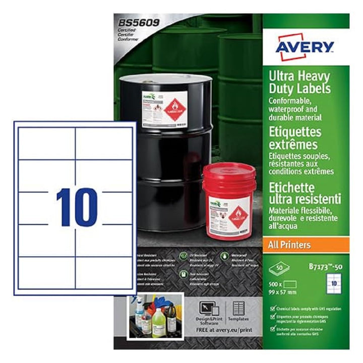 Avery b7173–50 A4 Ultra robuste Wasserdicht GHS Etiketten, bs5609 zertifiziert, für alle Drucker, 57