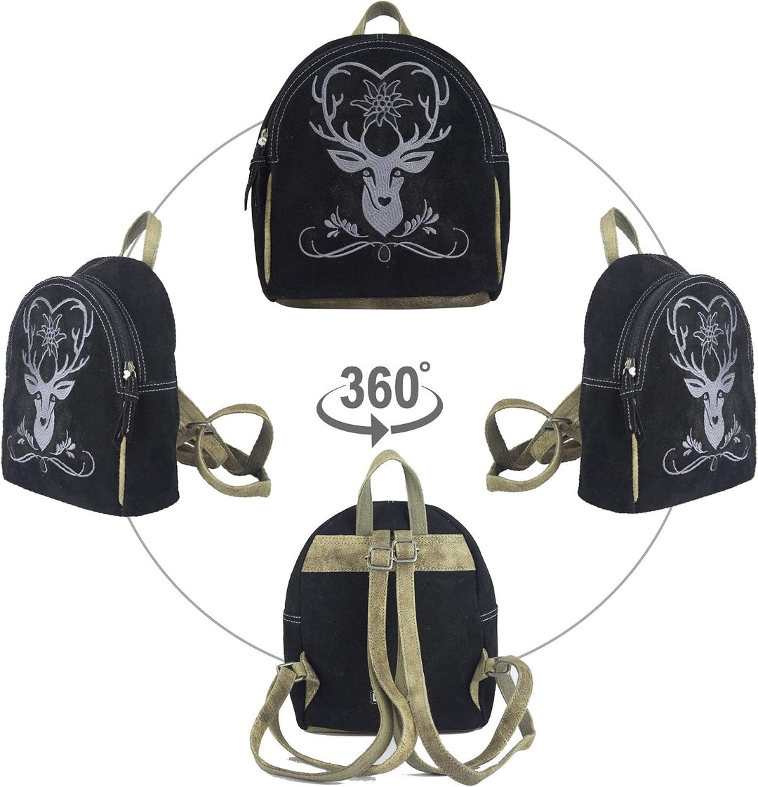 DOMELO Leder Trachtenrucksack. Klein Damen Back pack. Einzigartiges Oktoberfest Tasche mit Hirsch St