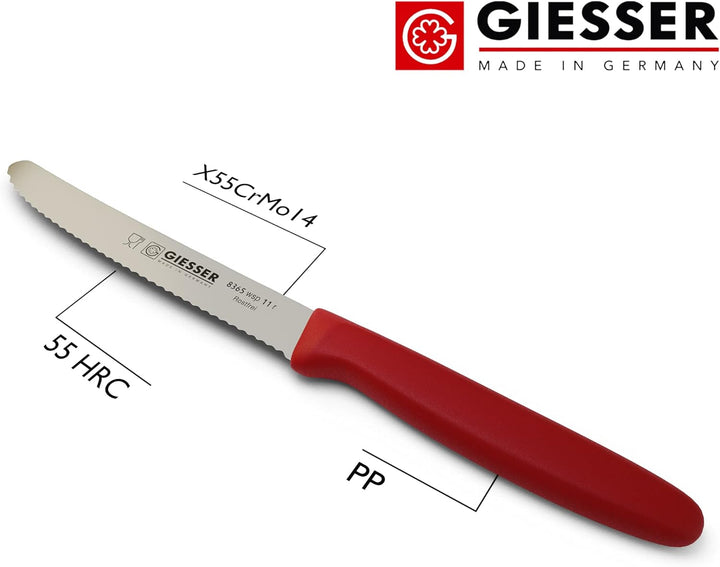 Giesser seit 1776 - Made in Germany - Tomatenmesser 6er Set rot, Klinge 11 cm, rutschfest, kleines U