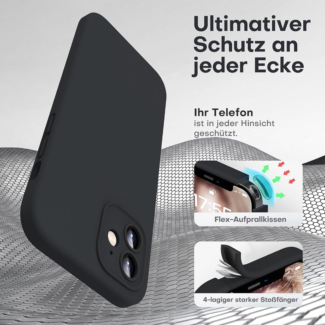 HATOSHI 3-in-1 iPhone 12 Hülle mit 2 Stück Schutzglas, Flüssig Silikon Anti-Rutsch Kratzfestes Stoss
