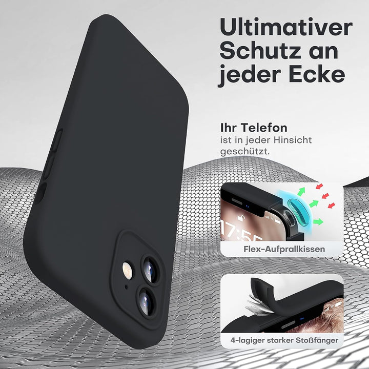 HATOSHI 3-in-1 iPhone 12 Hülle mit 2 Stück Schutzglas, Flüssig Silikon Anti-Rutsch Kratzfestes Stoss