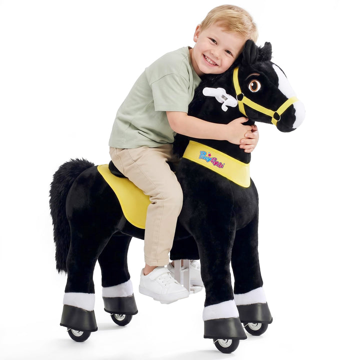 PonyCycle Spielpferd zum reiten, für Kinder 4–7 Jahre, 90cm Hoch, Reitpferd auf Rollen mit Handbrems